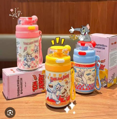 Kids Insulated Water Bottle – 480ml SUS316 Stainless Steel Dual Sip Sipper Bottle with Straw & Shoulder Strap for School