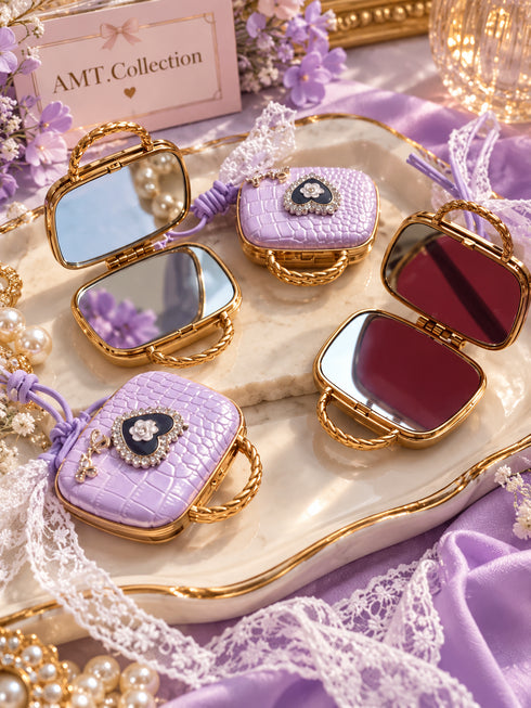 Double-Sided Pocket Mirror Keychain with Bag Charm