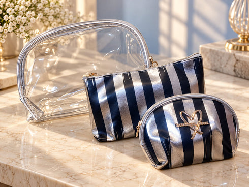 Iconic Stripe 3-in-1 Travel Cosmetic Bag Trio Set:
