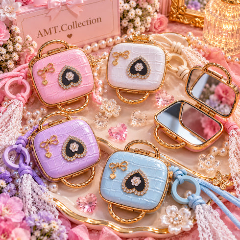 Double-Sided Pocket Mirror Keychain with Bag Charm