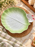 Creative Green Cabbage Leaf Shaped Ceramic Serving Platter with Cat Sauce Dish for Appetizers and Dim Sum