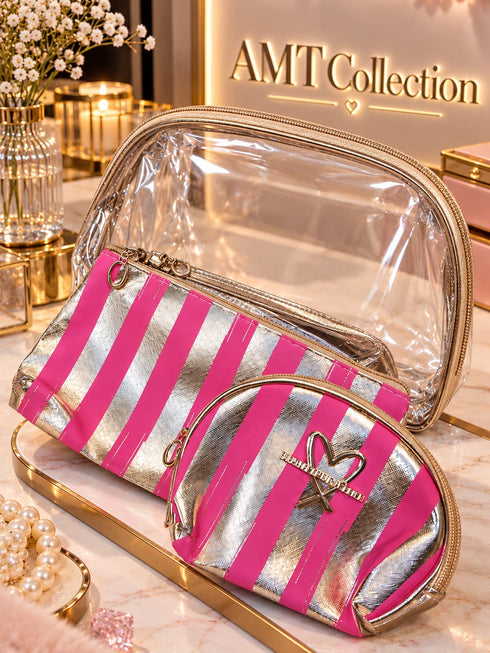 Iconic Stripe 3-in-1 Travel Cosmetic Bag Trio Set: