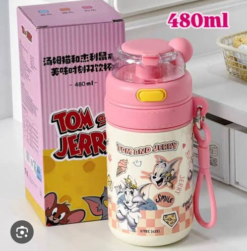 Kids Insulated Water Bottle – 480ml SUS316 Stainless Steel Dual Sip Sipper Bottle with Straw & Shoulder Strap for School