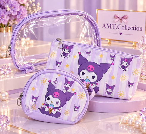 Kawaii character 3-Piece Makeup Bag Set