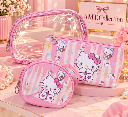 Kawaii character 3-Piece Makeup Bag Set