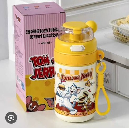 Kids Insulated Water Bottle – 480ml SUS316 Stainless Steel Dual Sip Sipper Bottle with Straw & Shoulder Strap for School