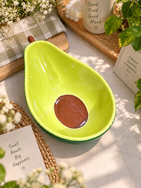 Kuwaii Cute Avocado Shaped Ceramic Bowl | Aesthetic Salad & Fruit Serving Dish