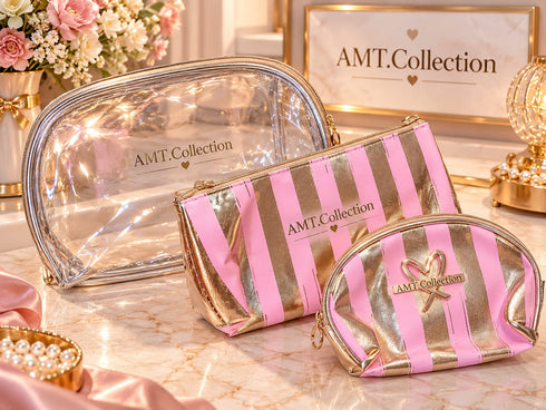 Iconic Stripe 3-in-1 Travel Cosmetic Bag Trio Set: