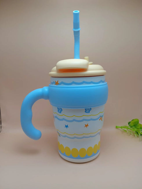 Cute Stainless Steel Kids Tumbler with Handle & Straw | Insulated Leakproof Travel Mug for School, Home & Outdoor Use (Pink & Blue)