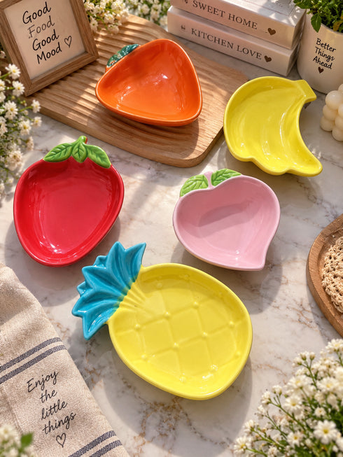 Cute Fruit-Shaped Ceramic Dipping Bowls – Mini Porcelain Sauce Dishes, Snack Platters & Jewelry Trinket Trays for Aesthetic Kitchen Decor