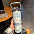 SITARAYURI Floral Travel Tumbler – 900ml Aesthetic Insulated Water Bottle with Handle